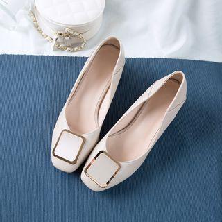 Chunky Heel Metal Disc Pumps