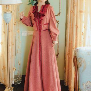 Set: Ruffle Cropped Buttoned Jacket + Sleeveless Maxi Dress