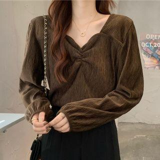 Long-sleeve Plain Ruched Blouse