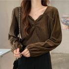 Long-sleeve Plain Ruched Blouse