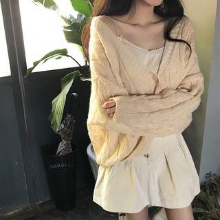 Lace Trim Camisole Top / Cable Knit Cardigan / A-line Skirt