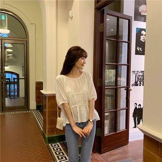 Open Back Elbow-sleeve Blouse