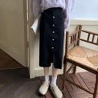 Button-up High-waist Knit Midi Skirt