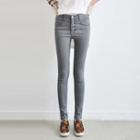 Button-front Washed Skinny Jeans