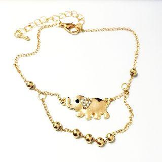 Alloy Rhinestone Elephant Layered Bracelet Gold - One Size
