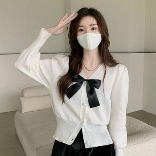 Bow-front V-neck Cardigan
