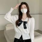 Bow-front V-neck Cardigan