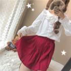 Lace Trim Blouse / High Waist Pleated Skirt
