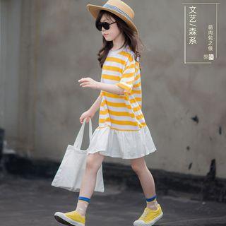 Family Matching Elbow-sleeve Frill Trim Striped T-shirt Dress