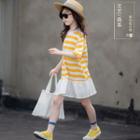 Family Matching Elbow-sleeve Frill Trim Striped T-shirt Dress