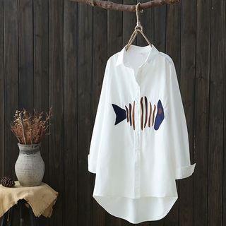 Fish Bone Long Shirt White - One Size
