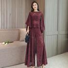 Set: Loose-fit Lace Top + Wide-leg Pants