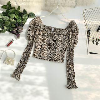 Long-sleeve Leopard Print Crop Top Leopard - One Size