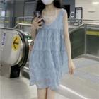 Sleeveless Patterned A-line Dress Blue - One Size