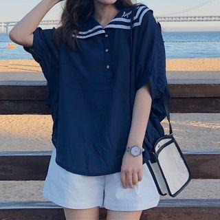 Sailor Neck Lantern Sleeve Top / Wide Leg Shorts