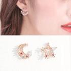 Non-matching Rhinestone Crescent & Star Earring Gold - One Size