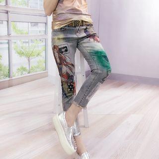 Printed Slim-fit Cropped Jeans