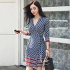 3/4-sleeve Print Mini A-line Dress