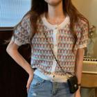 Flower Print Short-sleeve Knit Top As Shown In Figure - One Size