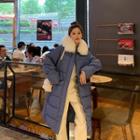 Fluffy Trim Hoode Padded Midi Zip-up Coat