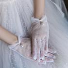 Wedding Faux Pearl Mesh Gloves White - One Size