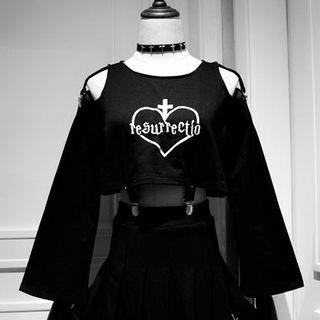 Heart Letter Embroidered Short-sleeve Strapped T-shirt/ Long-sleeve T-shirt/ Tank-top