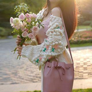 Floral Embroidered Pom Pom Cardigan / Cropped Camisole Top