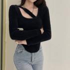 Plain Asymmetric Slim Fit Furry Sweater