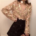 Glitter V-neck Fringed Top