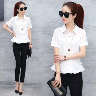 Short-sleeve Gather Waist Shirt