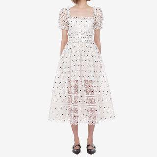 Short-sleeve Midi Dotted Lace Dress