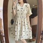 Short-sleeve Peter Pan-collar Floral Chiffon Dress