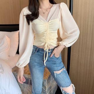 V-neck Long-sleeve Sheer Top