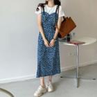 Spaghetti Strap Leopard Print Midi A-line Dress Leopard - Blue - One Size
