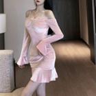 Cold-shoulder Ruffle Hem Mini Bodycon Dress