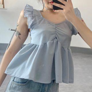 Sleeveless Plain Top Light Blue - One Size