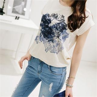 Cuff-sleeve Printed T-shirt