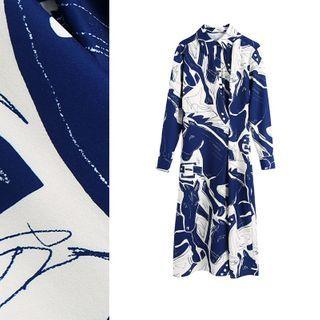Horse Print Long-sleeve Slim-cut Dress