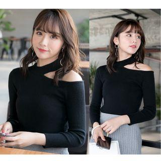Plain Cold Shoulder Sweater