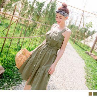 Drawstring Waist Single-breasted Sleeveless Dress