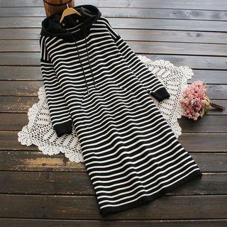Striped Hooded Knit Midi Dress