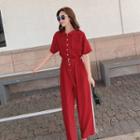Collared Short-sleeve Cropped Jumpsuit