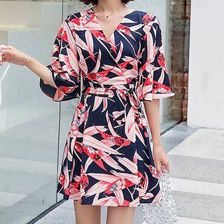 Set: Elbow-sleeve Mini Dress + Shorts
