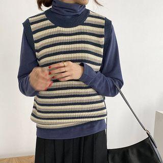 U-neck Color-block Striped Vest Dark Blue - One Size