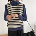 U-neck Color-block Striped Vest Dark Blue - One Size