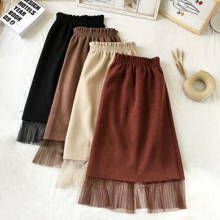 Elastic Waist Mesh Panel A-line Skirt