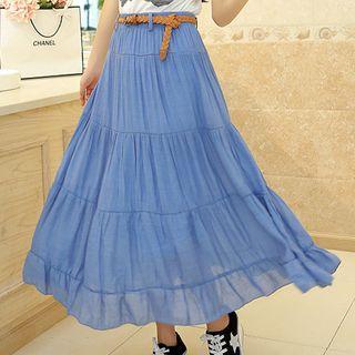 Linen-blend Tiered Skirt