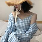 Gingham Tank Top + Gingham Jacket As Shown In Figure - One Size
