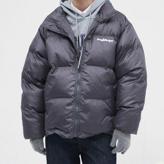 Long-sleeve Lettering Asymmetrical Hem Padded Jacket