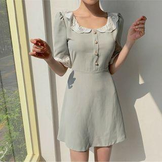 Short-sleeve Lace Trim Slim Fit Dress